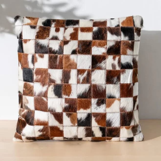 eCowhides Tricolor Cowhide Patchwork Pillow