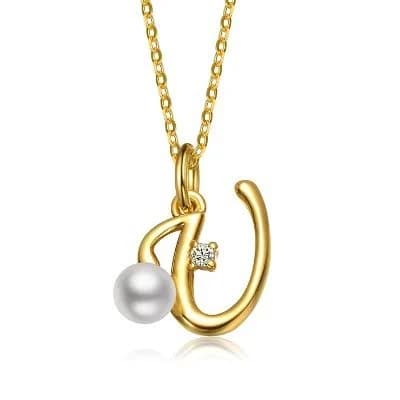 14K Gold Plated Initial Pearl Pendant Necklace