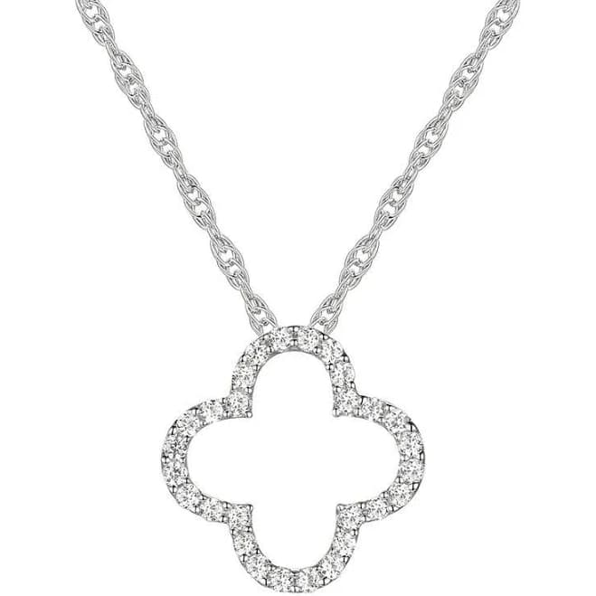 10K White Gold Diamond Clover Pendant Necklace