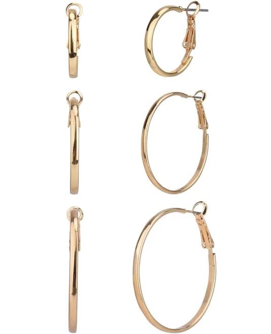 Time and Tru Women's Trio Metal Hoop Earring Set
