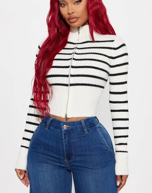 Fashion Nova Holly Striped Front Zip Sweater Combo