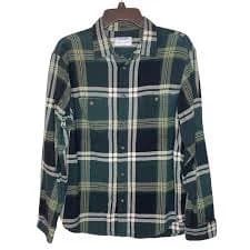 Old Navy Green & White Plaid Casual Flannel Long Sleeve Button Down Shirt