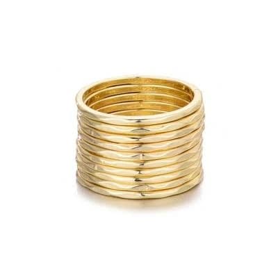 Adornia Women's Hammered Gold Plated Band Set (10 Rings)
