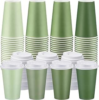Jingmore Green 60 Pack Green Disposable Coffee Cups with Lids Gradient Spring Theme Disposable Paper Cups for Hot Cold Beverages, Coffee, Tea for St. Patrick's Day Party Supplies (16 oz)