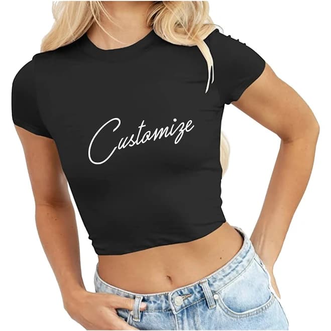 Custom Text Crewneck Short Sleeve Crop Top