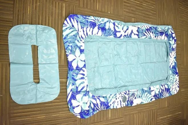Aqua Inflatable Tanning Pool Lounger with Cupholders and Pillow, Removable, Blue Floral | Rectangle | Inflatable Pool