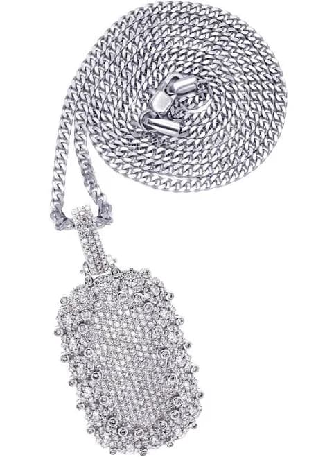 White Gold Plated Cuban Link Chain & Dog Tag Pendant