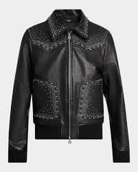 Amiri Men's Leather Crystal-Studded Western Blouson | Neiman Marcus