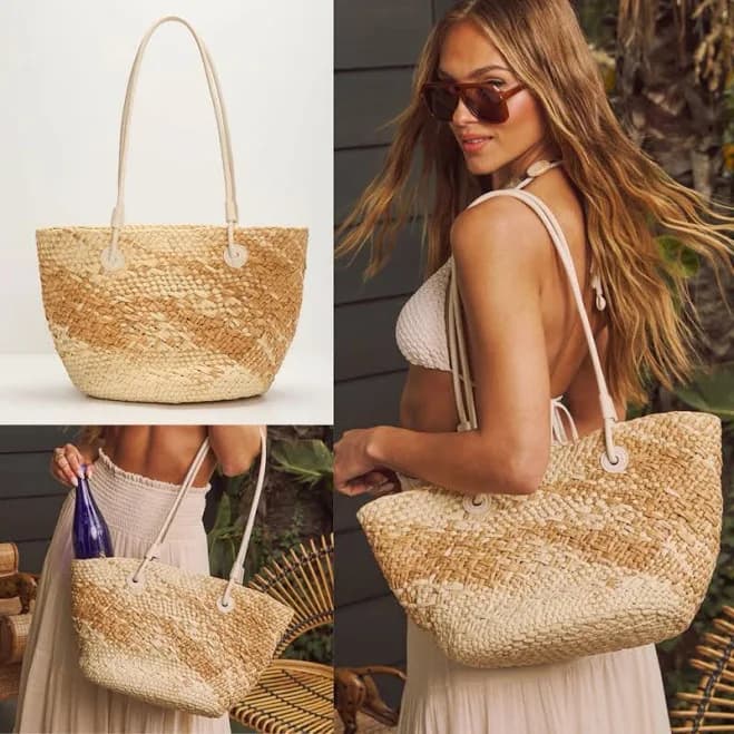 Vici Out of Office Woven Straw Tote Bag