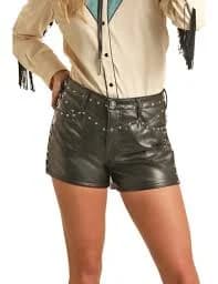 Rock & Roll: Juniors High Rise Studded Faux Black Shorts