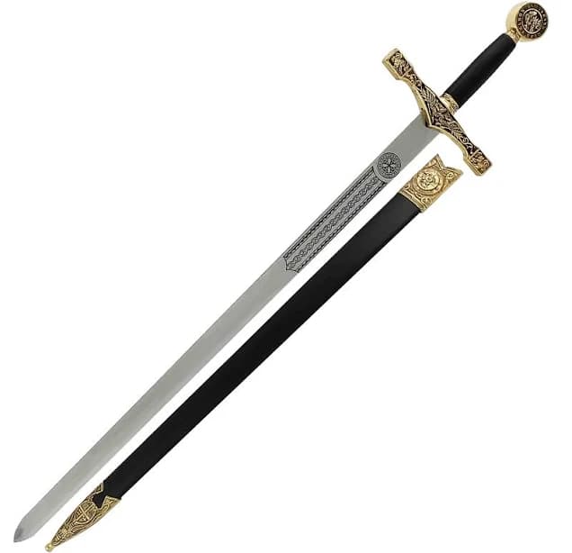 King Arthur Excalibur Longsword Replica Medieval Knights Sword Gold-Anodized