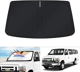 Windshield Sun Shade for 1992-2025 2026 Ford Econoline E-Series Van & Motorhome E-150 E-250 E-350 E-450 Accessories Sun Shade Window Sun Visor Protector Foldable Blocks UV Rays Keep Car Cooler