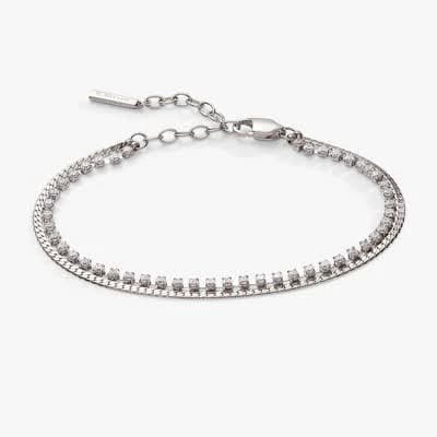 ALEX AND ANI Women's Double Strand Crystal Tennis Chain Bracelet