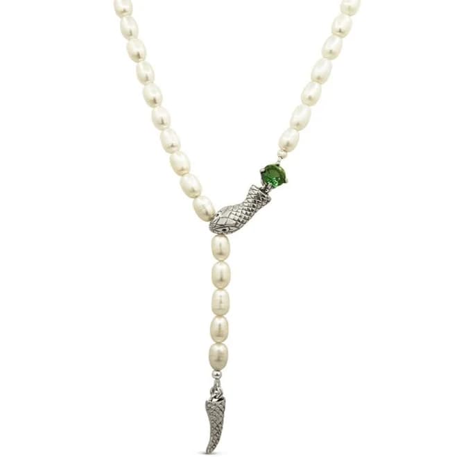 Sterling Silver Snake Pearl Lariat Necklace