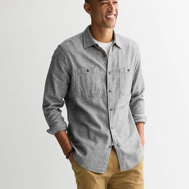 Men's Sonoma Goods For Life Long Sleeve Brushed Flannel Shirt, Size: Medium, Gray