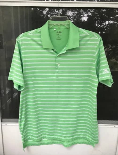 Adidas Climalite Green W/ White Stripes Polo Size M