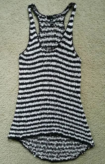 Striped Knit Sleeveless Tank Top Xs Black And White 100% Cotton