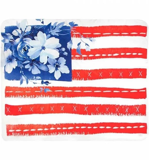 Flowers and Flag Fleece Throw Blanket