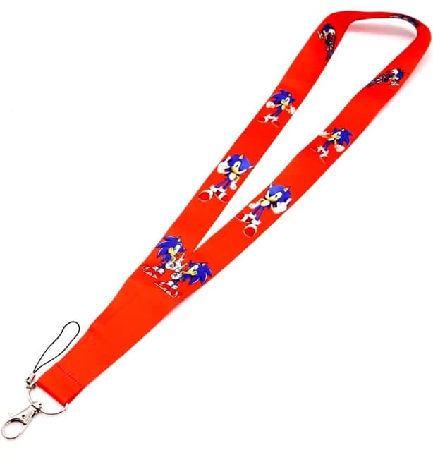 Red Super Sonic with multiple Blue Sonics Lanyard ID Holder Keychain