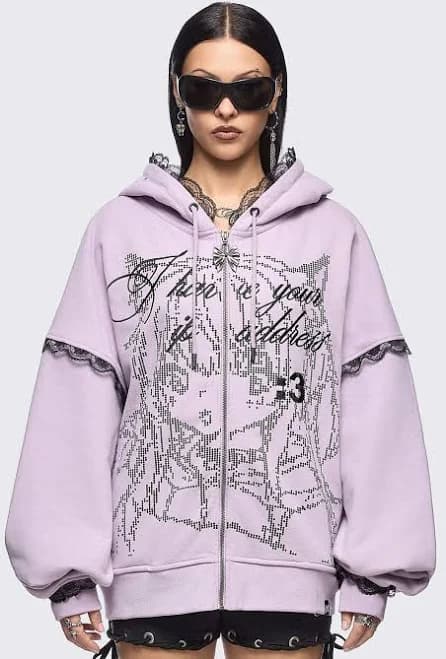 Baby Minga London Anime Girl ASCII Graphic Zip Up Hoodie