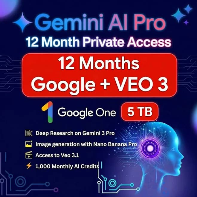 Google Gemini Pro ai 1 Year Access 5TB Cloud
