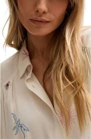 LILY AND LIONEL Swallow Crinkle Embroidered Shirt | Nordstrom