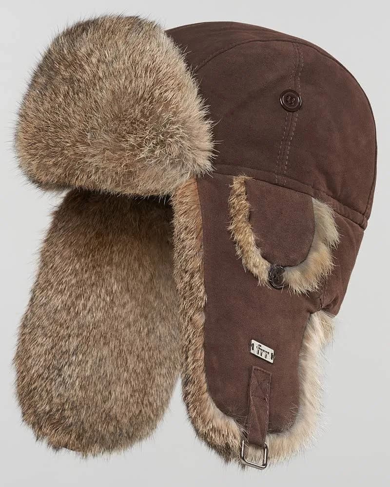Men's Suede Leather Rabbit Fur Aviator Hat