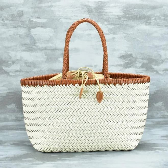Cow Leather Woven Tote Handbag