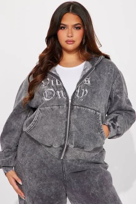 Fashion Nova Women's Good Vibes Washed Zip Front Hoodie