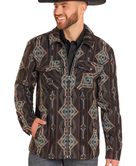 rock & roll denim Aztec Print Brushed Jacquard Zip Up Jacket