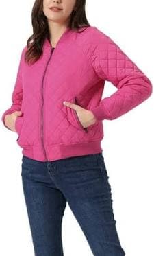 Inspire Chic Women's Quilted Stand Collar Zip Up Raglan Sleeve Bomber Jacket