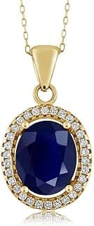 2-5 Cttw Oval Gemstone Birthstone Halo Pendant Necklace For Women | 18K Yellow Gold Plated Silver | Oval 11X9MM | With 18 Inch Silver Chain | Fine Jewelry Gifts for Her Mom Women Wife