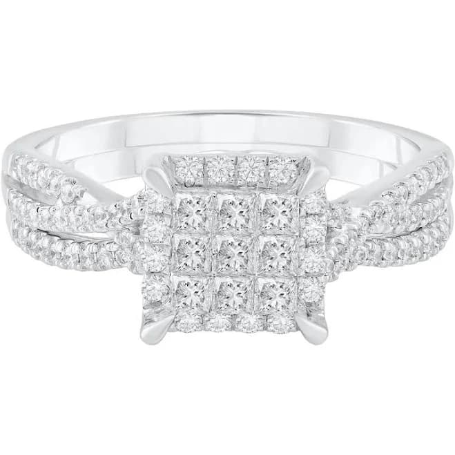 10K White Gold 5/8 ct. Tw. Diamond Halo Composite Engagement Set