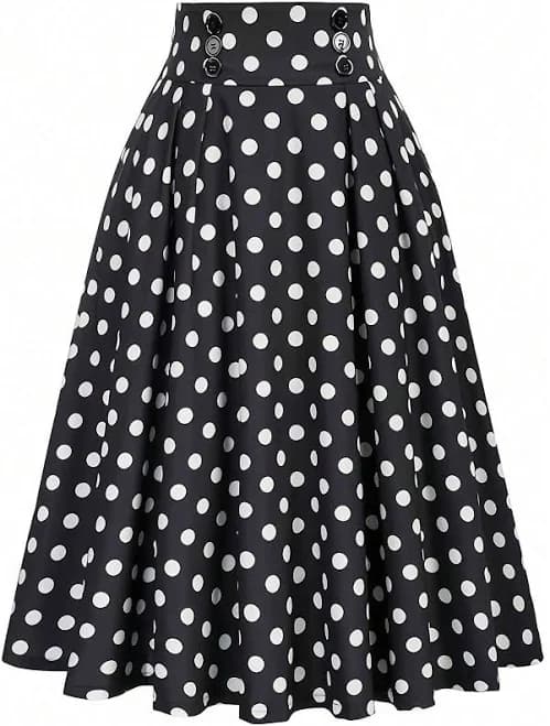 Celure Elegant A-Line Polka Dot Maxi Skirt with Gathered Waist