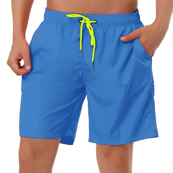 Men's Solid Color Drawstring Mesh Lined Board Shorts, Size: 36, Blue