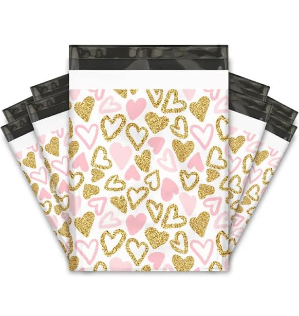 Pro Supply Global Pink and Gold Heart Designer Poly Mailers