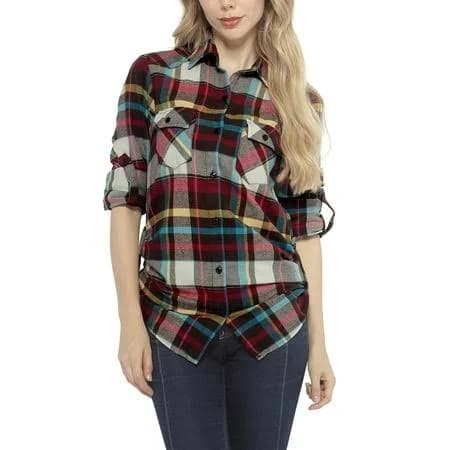 Matchstick Women's Long Sleeve Plaid Flannel Shirt