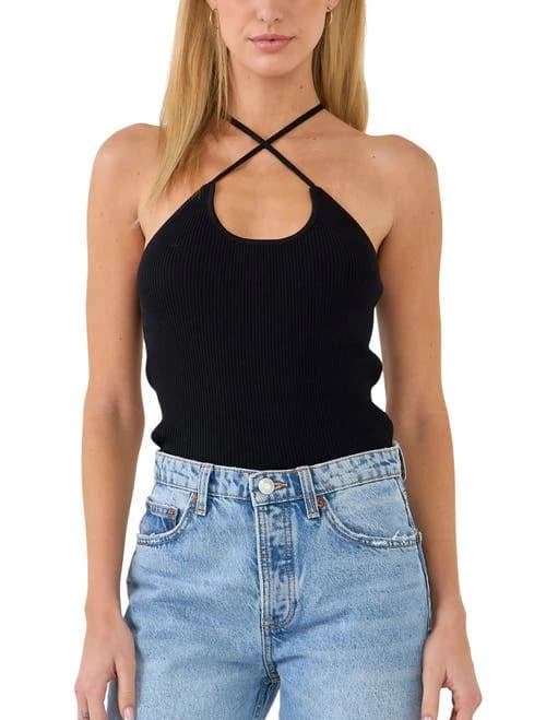 Grey Lab Crossover Skinny Rib Knit Top