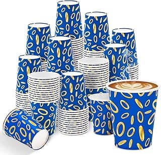JarThenaAMCS 100Pcs Cartoon Blue Hedgehog Party Favor Cups 9Oz Disposable Blue Gold Ring Print Paper Drinking Cup for Birthday Party Holiday Events Decor