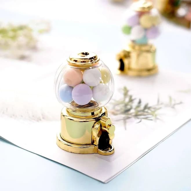 eFavormart Party Shop 6-Pack 3.5" Clear Gold Mini Gumball Machine Candy Container Gift Boxes