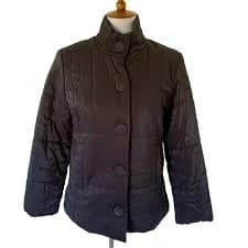 J JILL Black Rayon Blend Snap Button Puffer Jacket Womens XS Metallic Shiny