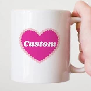 Personalized Pink Heart Mug with Text: 11oz or 15oz Ceramic Coffee Cup