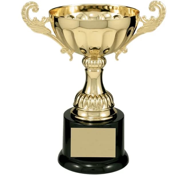 Gold Completed Metal Cup Trophy on Plastic Base 7 1/2 " CMC102G