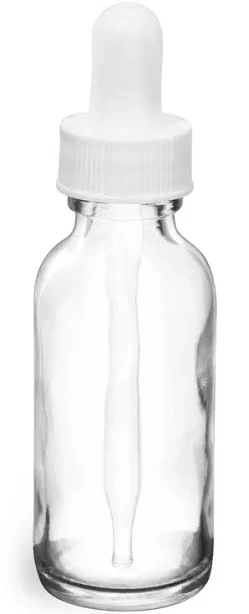 1 oz Clear Glass Round Bottles w/ White Bulb Glass Droppers (Case of 48) | SKS Bottle & Packaging