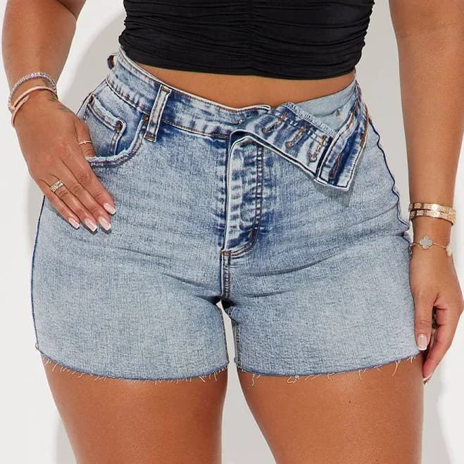 Fashion Nova Yulia Foldover Waistband Stretch Denim Shorts