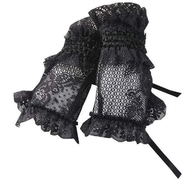 Gothic Lace Fingerless Gloves with Wrist Ruffles