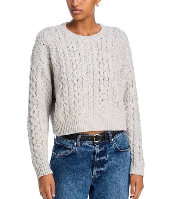AQUA Women's Cable Knit Crewneck Sweater
