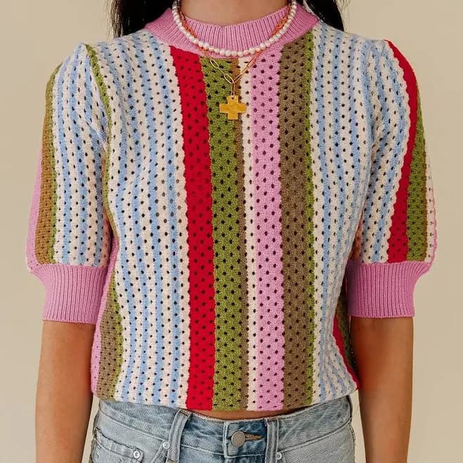 Crochet Knit Short Sleeve Top