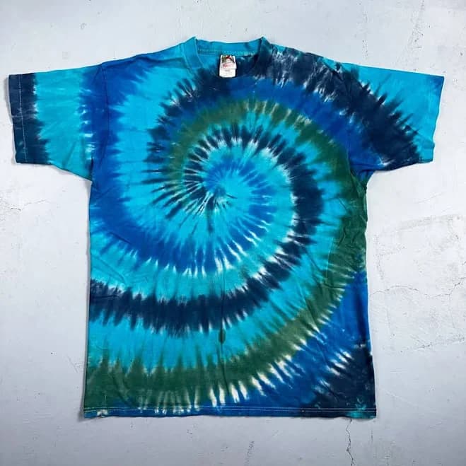 Tye Dye Blue Green Swirl Single Stitch Vtg T Shirt Basic Hippie Stoner