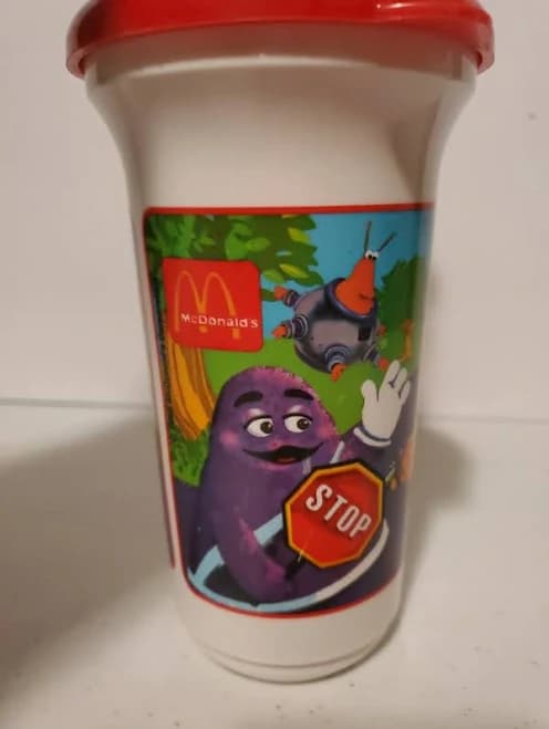 2003 McDonalds Soda Drink Cup w/ Lid Straw Whirley Grimmace School Bus